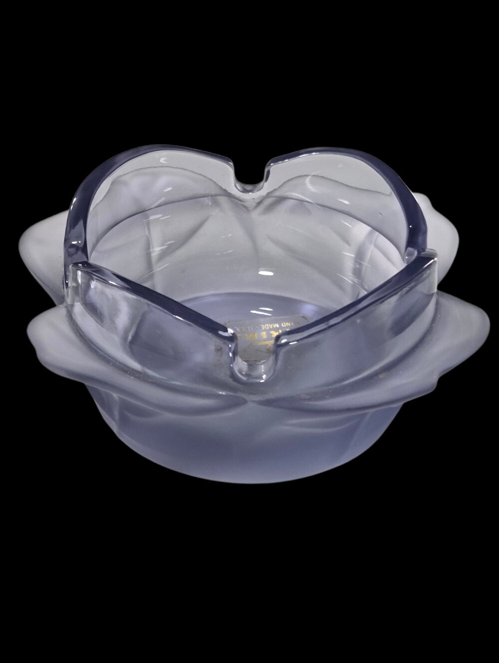 Vintage Viking Glass Ashtray Dish Lavender Satin Cabbage Leaf USA MCM Sticker